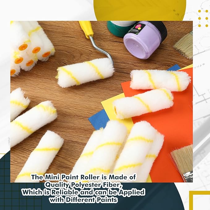Leumoi 100 Pcs Paint Roller Covers 1/2 x 4 Inch Microfiber Paint Roller Covers Paint Brush Cover Small Roller Nap Mini House Painting Supplies for Painting Wall DIY Household Tool (Yellow White)