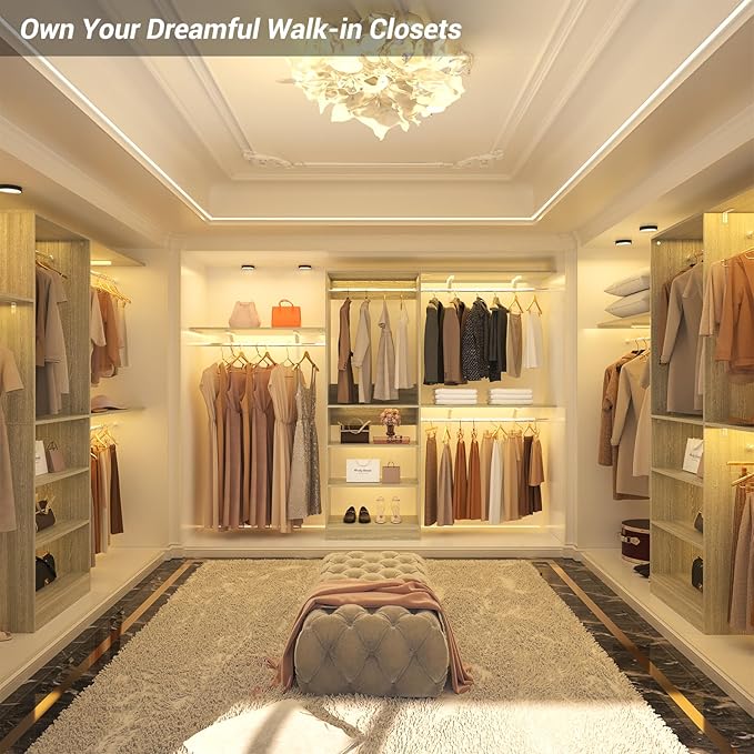 8FT Closet System with Shelves, 96'' Closet Organizer System with 3 Hanging Rods, Wall Mount Bedroom Wardrobe Walk-in Closet, Adjustable Cloth Garment Rack from 5 to 8FT(Cut to Fit), White Oak