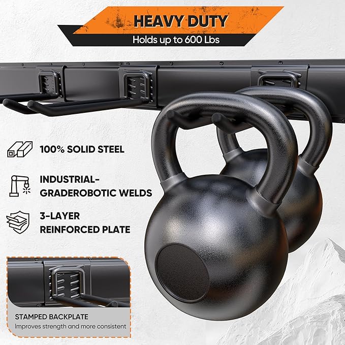 Garden Tool Organizer Wall Mount, 64 inches Tool Storage Rack with Adjustable Hooks, 600lbs Adjustable Heavy Duty Metal Hooks, Yard Shed Rack Holder System Hanging Rake Broom Mop Snowboard, Men Gift