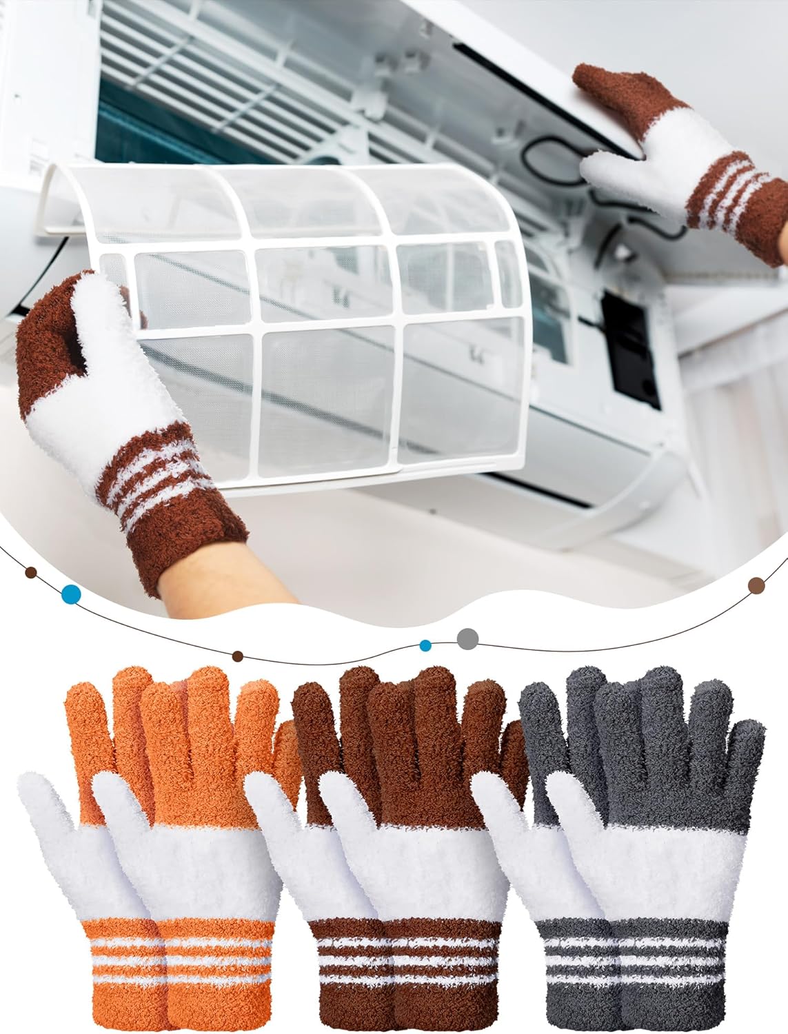 Patelai 3 Pairs Microfiber Plant Dusting Gloves Leaf Cleaning Gloves for Indoor Plants, Blinds, Furniture, House(Small,Gray, Orange, Brown)
