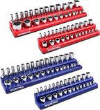 WORKPRO Magnetic Socket Organizer Set, 4-Piece Socket Holder Set Includes 1/4", 3/8" Drive Metric & SAE Socket Trays, Holds 108 Pieces Standard and Deep Size Sockets (Sockets not Included)