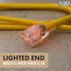 25 Ft Outdoor Extension Cord - 15 Amp 12/3 SJTW Heavy Duty Yellow 12 Gauge Lighted Electrical Cable with 3 Prong Grounded Plug