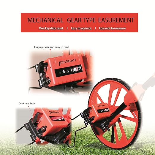 Distance Measuring Wheel in Feet, JIZHGRAD Measure Wheel with 10 Marking Flags and Added Flags Holder, 12.5”Diameter Wheel, Collapsible with One key to Zero, Measurement Wheel with Canvas Carrying Bag