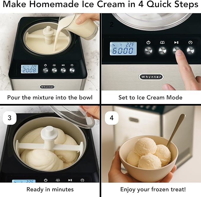 Whynter Ice Cream Maker Machine Automatic 2.1 Qt. Upright with Built-In Compressor, LCD Digital Display & Timer, No Pre-Freezing, ICM-201SB, Stainless Steel