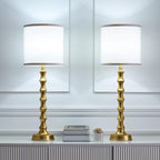 Gold Table Lamp Set of 2 Metal Bamboo Shape Base 29" Rustic Buffet Lamp with Linen White Shade Tall Nightstand Lamps Bedside Nightlights for Living Room Bedroom Guest Room