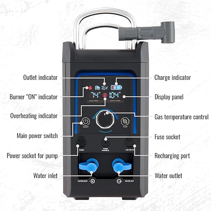 Hike Crew Propane Water Heater & Shower Pump | Rechargeable Portable Outdoor Water System w/Shower Head Attachment for Instant Hot Water While Camping, Hiking, Glamping & Vacationing