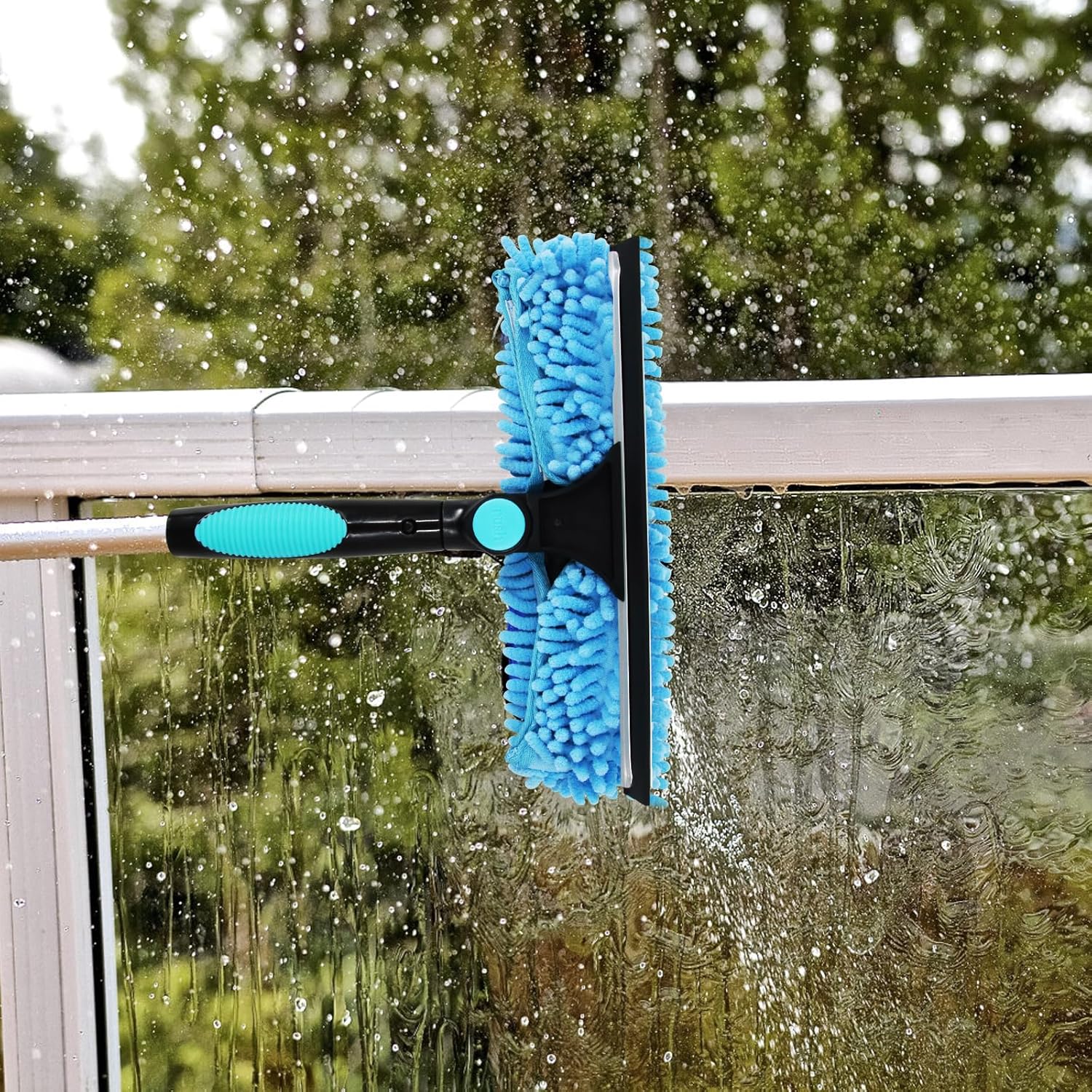 23FT High Reach Window Squeegee & Cobweb Duster with Extension Pole, 2 in 1 Squeegee for Window Cleaning with Lightweight 4-16.5 ft Telescoping Pole, Spider Web Brush with Pole for Outdoor Indoor Car