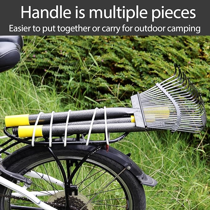 Collapsible Rake for Leaves, 30-66 inch Metal Leaf Rakes for Lawns Heavy Duty Extended Handle, 25 Tines 18" Wide Rake Garden Tools for Camping, Yard, Landscape, Pine Needle and Grass