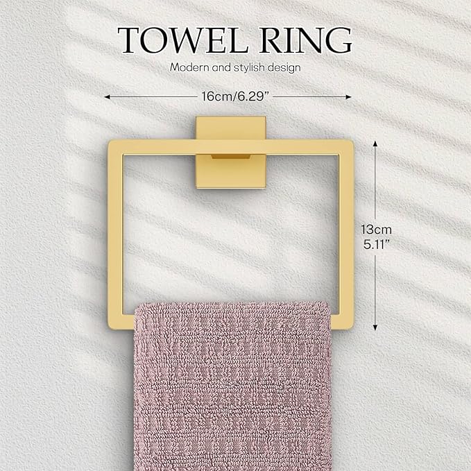 Brushed Gold Bathroom Hardware Set,5-Piece Gold Towel Bar Set Stainless Steel Towel Holder Set 16 Inch Towel Bar Towel Rack Set for Bathroom,Wall Mounted