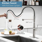 Brushed Nickel Kitchen Faucets, Brass 22 inch Commercial High Arc Single Handle Kitchen Faucets for Pull Down Sprayer Modern Spring with Deck Plate
