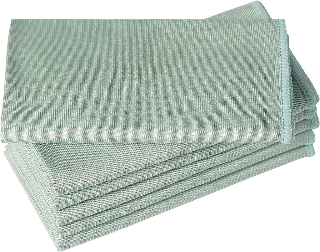 6 Pack Microfiber Glass Cleaning Cloth, 16 Inch X 16 Inch, Lint Free Quickly Clean Window, Glasses, Windshields, Mirrors, and Stainless Steel, Green