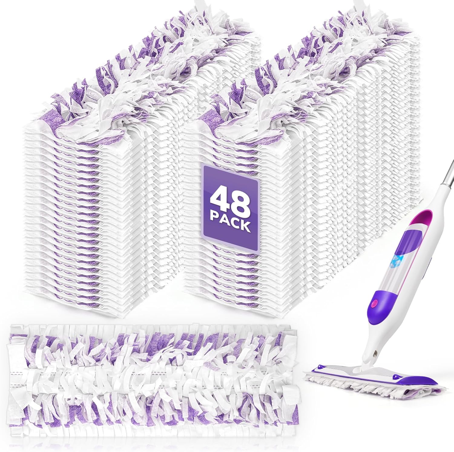 AIR U+ 48 Pack Disposable Power Mop Pads Refills for Swiffer Power Mop, Unscented 14-Layer Thickened Multi-Surface Replacement Mopping Refills Pads for Floor Surface Cleaning