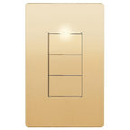 LIDER Minimalist Design Matte Finish Lighted Triple Switch With Screwless Wall Plate, Combination Frameless Decorator Switch with Locator Light, Ground Terminal, Single Pole, 15A 120V, UL Listed, Gold