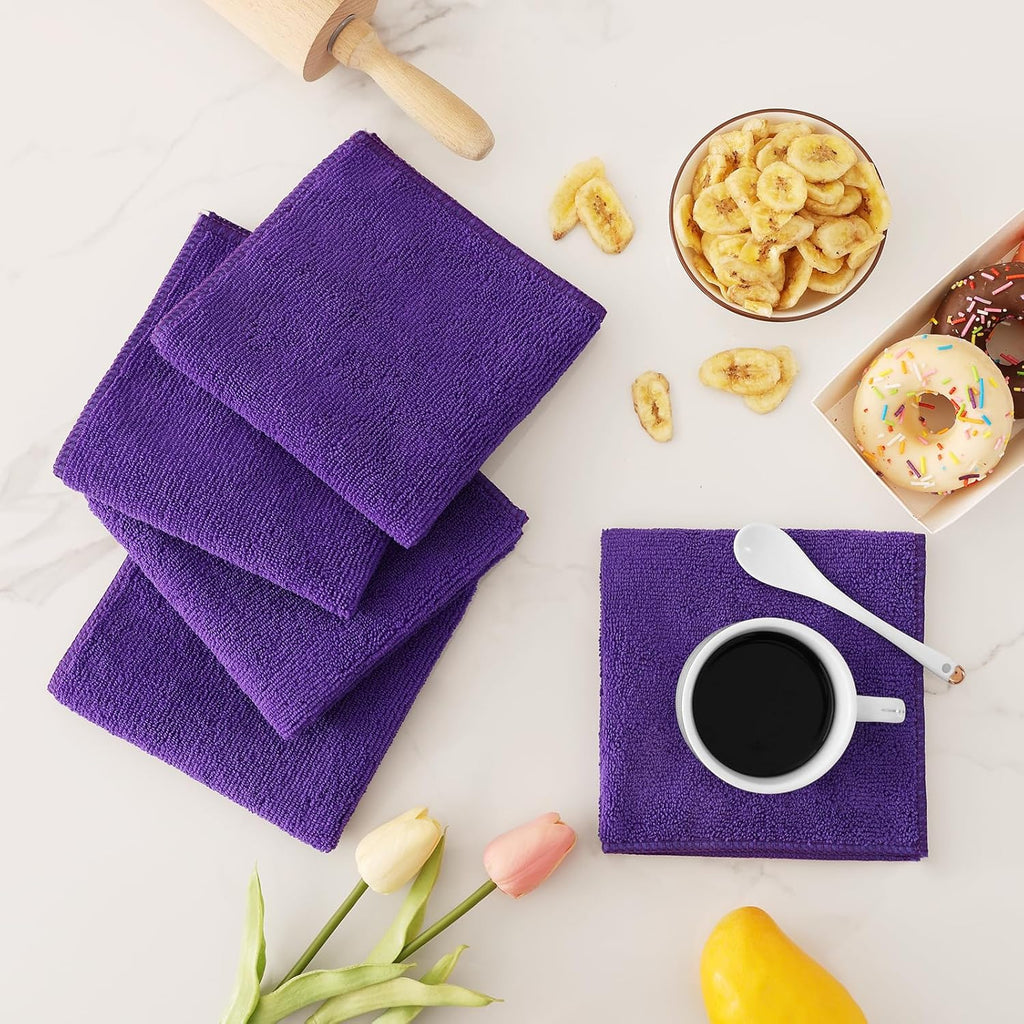 Kitinjoy 12 Pack Microfiber Cleaning Cloth(12 x 12 Inches, Purple), Ultra Soft and Absorbent Cleaning Rags, Reusable and Non-Linting dust Removal Cleaning Cloths for Car, House, Kitchen
