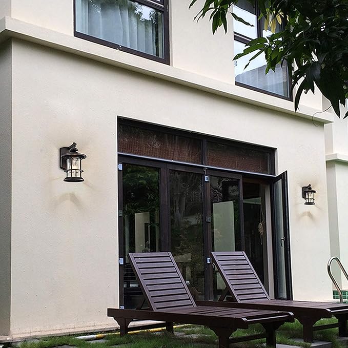 MICSIU Oil Rubbed Bronze Outdoor Wall Light 2 Pack, Clear Seedy Glass Exterior Wall Sconce Light Fixture, 10 Inch Metal Outdoor Porch Lights for House, Front Porch, Patio, Backyard