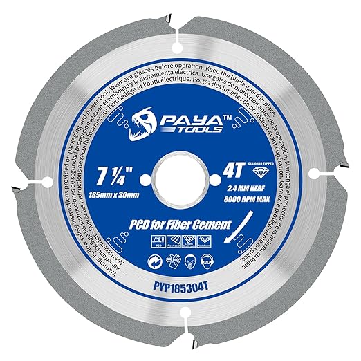 PCD Circular Saw Blade, 7-1/4-Inch x 4 Teeth x 30mm Bore (16, 20 & 25mm Reduction Rings Included), Polycrystalline Diamond Tipped for Fibre Cement Board, Hard Materials