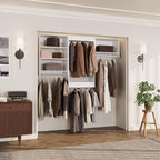 ROOMTEC Modular Closet System, 84" Closet Organizer with Hanging Rods, Wall-Mounted Wooden Tower for Walk-In Closets, Wardrobe Storage Kit, White