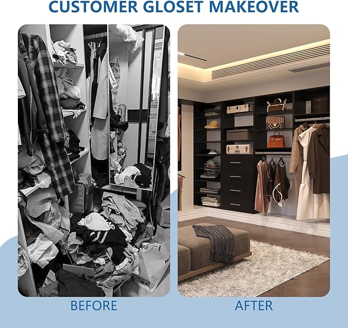 Double Hanging Closet Unit, Modular Closet System, Wood Closet System Organizer with Storage for Walk in Closets, Clothing Rack Wardrobe Closet for Hanging Clothes, Bedroom, Black, 31.5" W