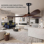 60" Ceiling Fan, No Light & Remote Control - Quiet 3 Blade Wood Walnut, Suitable for Patios & Farmhouse