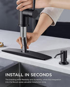 FORIOUS Black Kitchen Faucet with Soap Dispenser, Single Handle Stainless Steel Transitional Sink Faucet with Pull Down Sprayer 1 or 3 Hole, Suitable for Farmhouse Laundry Camper RV Bar