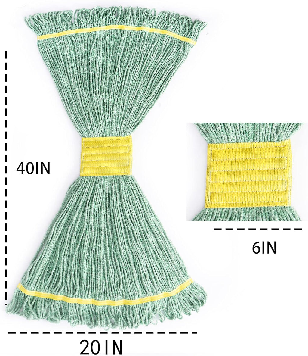 Matthew Cleaning 12Pcs 5'' Headband White&Orange&Green 24Oz Commercial String Mop Heads, Loop-End Mop Head Replacement, Heavy Duty Industrial Washable&Reusable Mop Refills for Residential& Warehouse