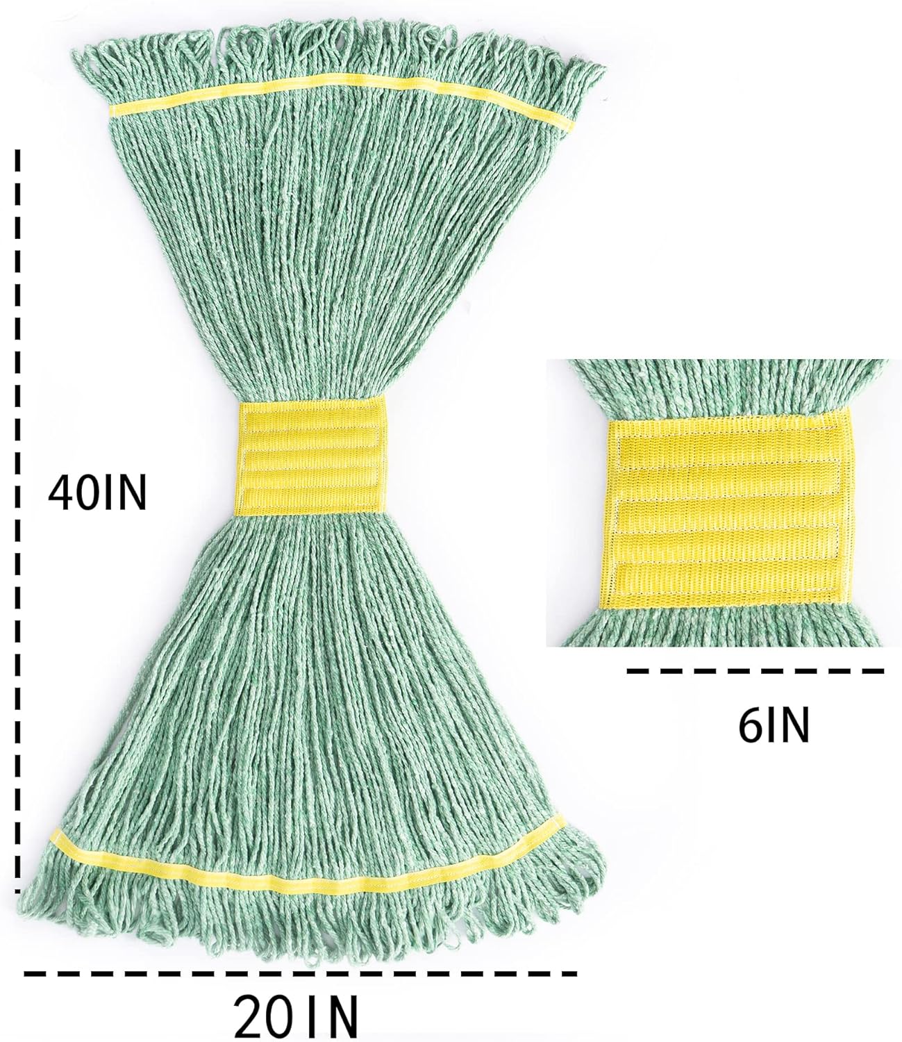 Matthew Cleaning 12Pcs 5'' Headband White&Orange&Green 24Oz Commercial String Mop Heads, Loop-End Mop Head Replacement, Heavy Duty Industrial Washable&Reusable Mop Refills for Residential& Warehouse