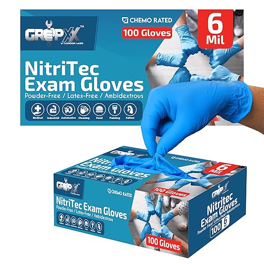 Heavy Duty 6 Mil Blue Nitrile Gloves Disposable Latex & Powder Free -Extra Stretchy Fentanyl Safe |Medical,First Aid Kit,EMT|Food Safe Rubber Gloves for Cooking & Cleaning| Pack of (200)