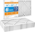 LotFancy 14x25x1 Air Filter MERV 13 Pet Smoke Smog Allergens Defense (6-Pack) Pleated HVAC Furnace Air Filters, Replacement for Home AC & Heating Systems, Actual Size: 13.75" x 24.75" x 0.75"