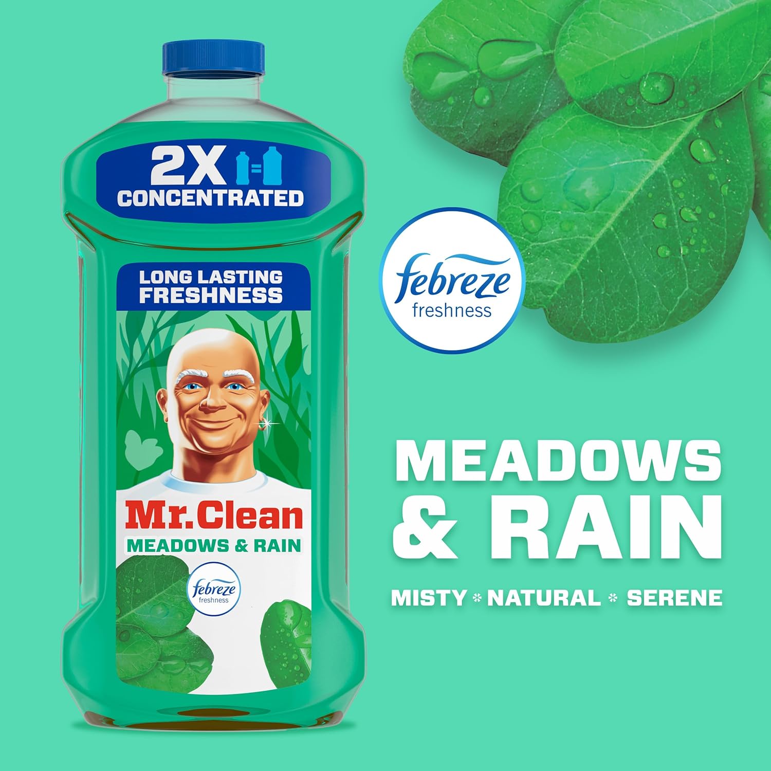 Mr. Clean All Purpose Cleaner, Floor Cleaner for Mopping Home, Bathroom, & Kitchen, Cleaning Liquid for Mop & Bucket, Cleaning Supplies, Multi-Surface Dilutable, Meadows & Rain, 41oz (Pack of 4)