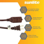 Sunlite 04125-SU 15-Foot Household Extension Cord, Three 2-Prong Polarized Sockets, Tamper Guards, Indoor Use, For Small Appliances, Electronics, Lamps, Fans, Mobile Devices, UL Listed, Brown