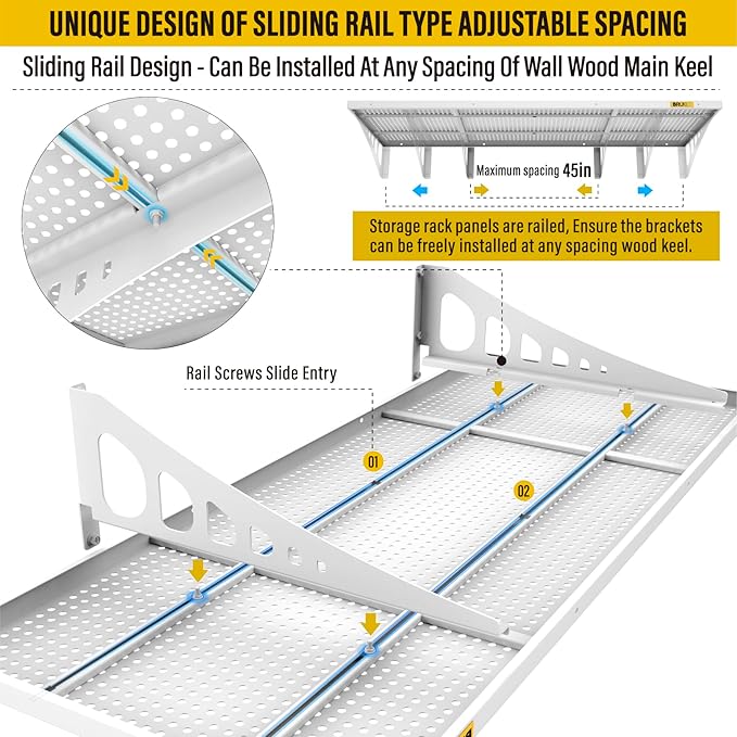 4Pack 1.64x4ft Adjustable Metal Garage Wall Shelving Heavy Duty Garage Storage Shelf Wall Mounted White