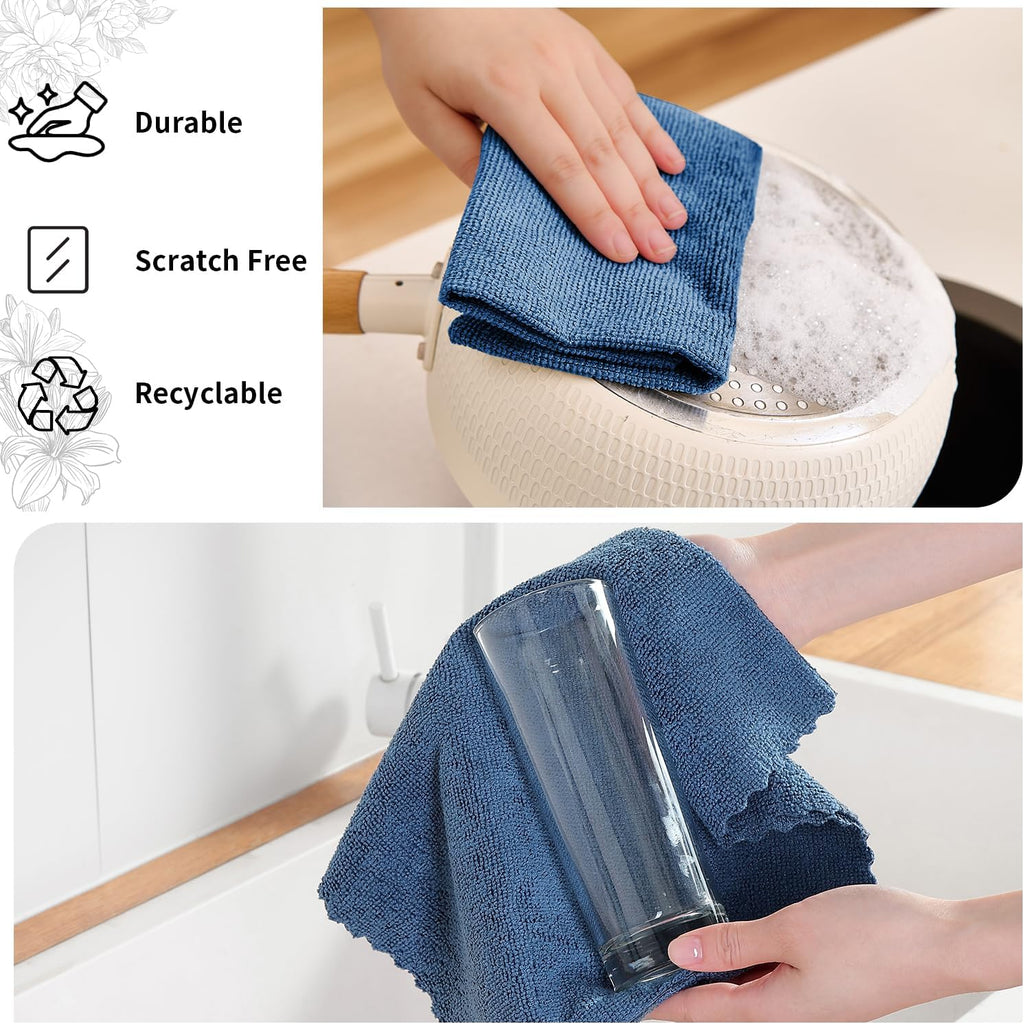 80 Pack Microfiber Cleaning Cloth Roll,Lint Free Rags & Tear Away Reusable Towels Washable Scratch,Ultra Absorbent Dish Rags(12" x 12") for Car Kitchen Home Garage-Navy Blue