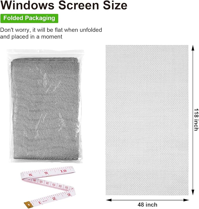 Replacement Window Screens, 48X118 Inch Durable Window Screen Mesh for Patio Porch Door Windows, DIY Adjustable Fiberglass Screen Repair Kit Sliding Net Roll Pet, Grey by Ouskr
