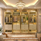 Freestanding 24" Closet System with 2 Wood Drawers, 2FT Small Closet Organizer System with 6 Shelves & Hanging Rod, Walk-in Closet Systems for Small Closets, White Oak (24"L x 15"W x 80"H)