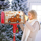 Kawani Fall Mailbox Cover - Autumn Harvest Orange Pumpkin Truck Maple Leaves Magnetic Standard Size 21x18 Inch Thanksgiving Waterproof Post Box Wrap Garden Yard Decor