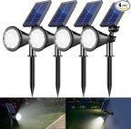 Solar Spot Lights Outdoor, 36 LEDs 1000LM Adjustable Solar Lights Outdoor Waterproof, 2-in-1 Solar Powered Spotlights Landscape Lighting for Garden, Yard, Pathway- 4 Pack (Cool White)