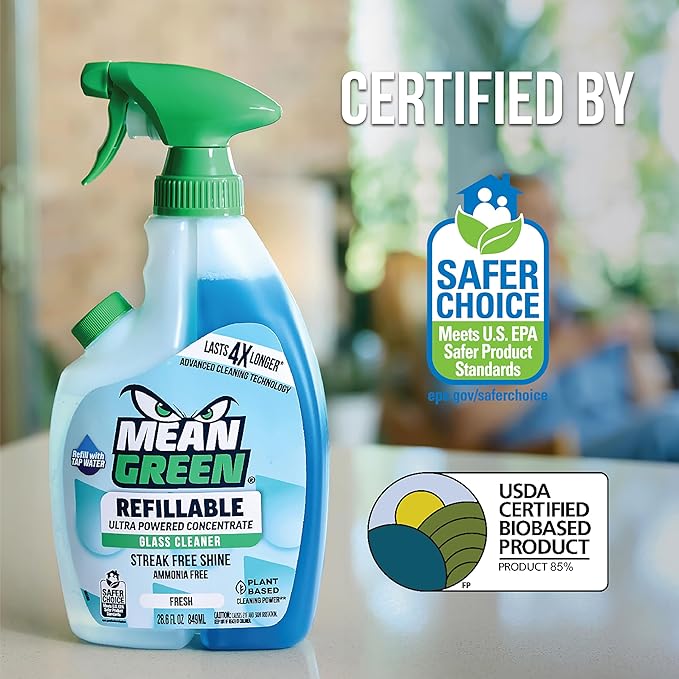 Mean Green Refillable Ultra Powered CONCENTRATE Glass Cleaner, Fresh, 14.3 Ounce
