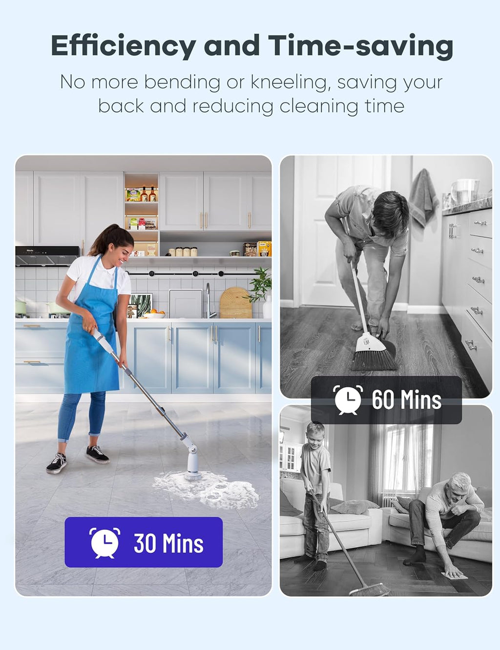 Electric Spin Scrubber,Floor Shower Scrubber with Long Handle Power Scrubber Dual Speeds,Cleaning Brush Cordless Scrub Brush with 3 Adjustable Angles,8 Brush Heads for Bathroom,Tile