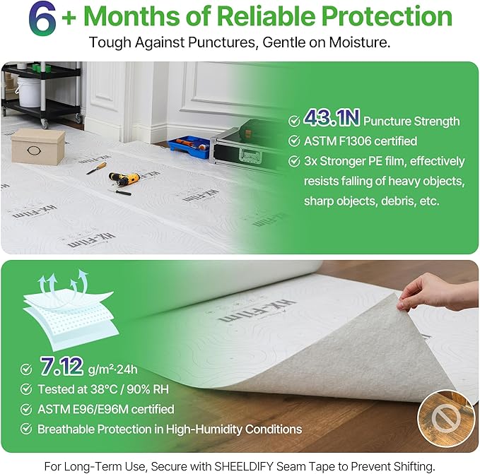 39"x100' Heavy-Duty Floor Protection | Construction Grade Carpet Protector | Drop Cloth Plastic Film for Hardwood Floors | Waterproof Painters Covering with No Residue(Summit White)