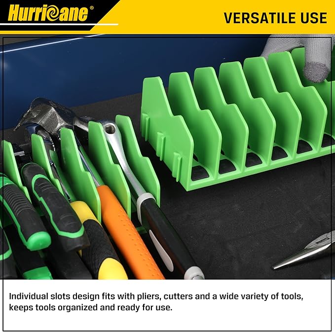HURRICANE Plier Organizer Rack, 10-Slot Pliers Rack with Non-Slip Rubber Base, Tool Organizer, Tool Drawer Toolbox Storage, Green, Extendable Design, Fit 3” H, 1 Pack