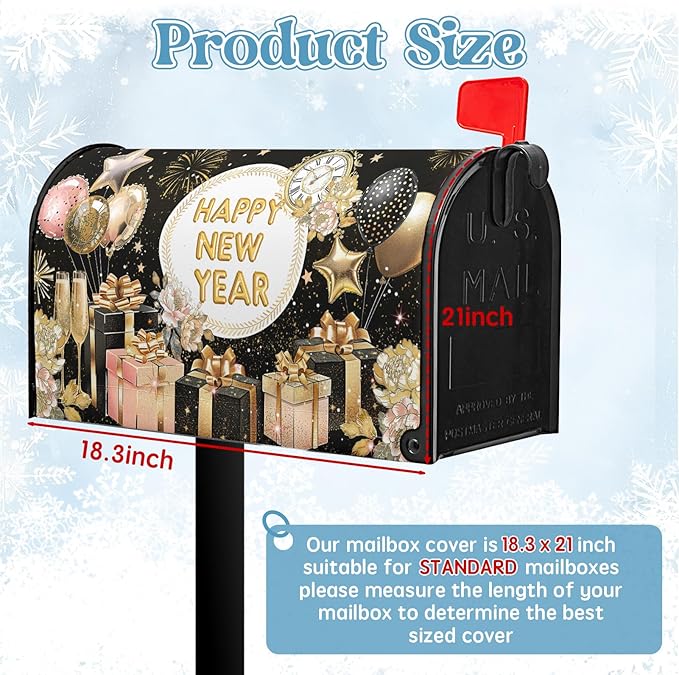 Happy New Year Mailbox Covers Magnet Standard Size 21 X 18 Inch Firework Balloon Mailbox Wraps Post Letter Box Cover Yard Garden Outdoor Decorations New Year Gift