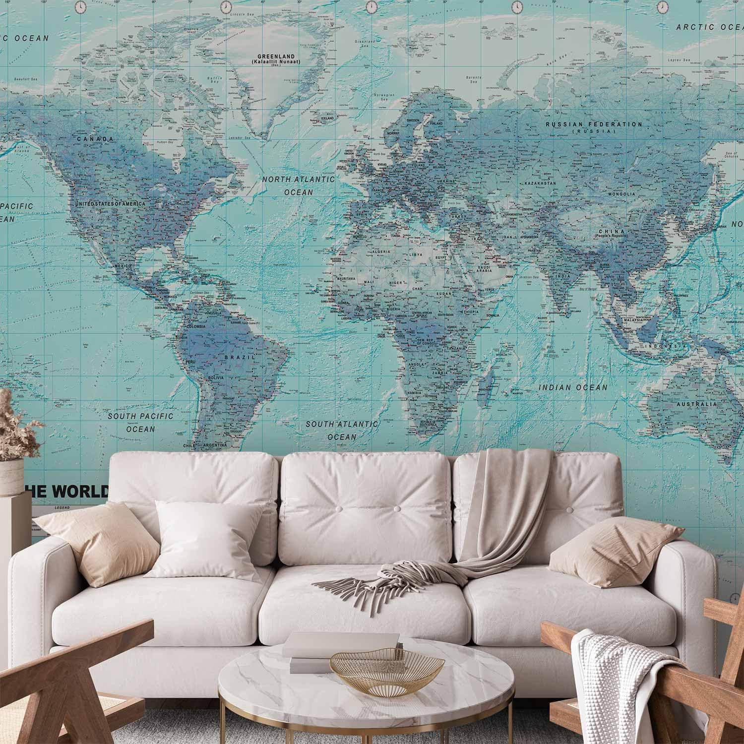 artgeist Premium Wall Mural World Map 157x110 in - XXL Non-Woven Wallpaper Fleece Wall Decor Photo Print Picture Image Design Home Map of The World k-A-0091-a-b