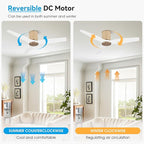 48" Ceiling Fan No Light - Low Profile Flush Mount Ceiling Fan, 6-Speed Remote Control, Solid Wood, Quiet Reversible DC Motor, White/Gold Finish, for Bedroom, Living Room, Porch