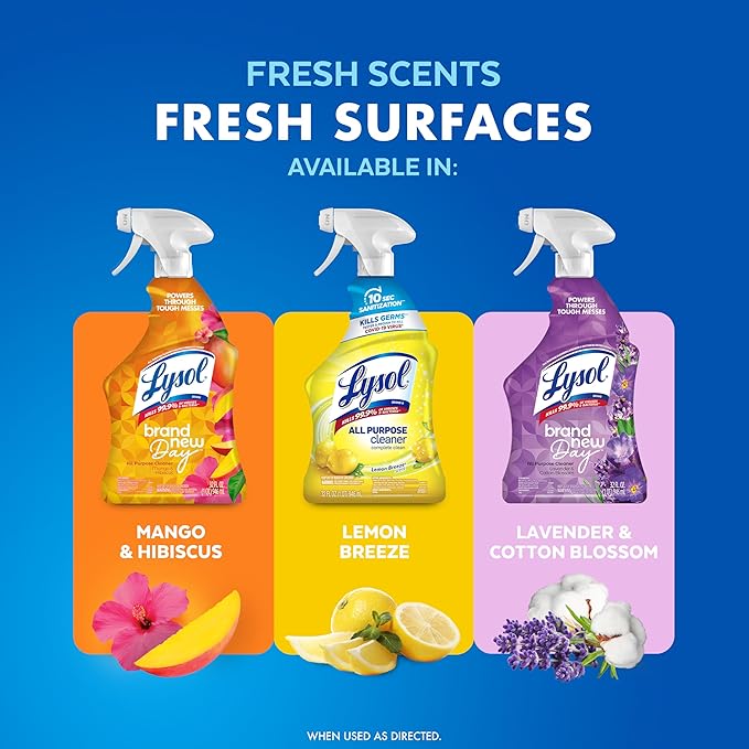 Lysol All Purpose Cleaner Spray, Multi-Purpose Disinfecting Spray, Kitchen & Bathroom Cleaner, Lemon Breeze Scent, 32 Fl Oz (Pack of 2)