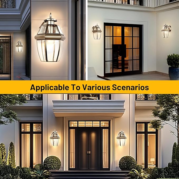 Outdoor Wall Lantern, 12 Inch Exterior Light Fixture, Waterproof Porch Lights with Glass Shades, Wall Mounted Outside Lighting for Farmhouse Patio Doorway Garage (E26 Base Max 40W)