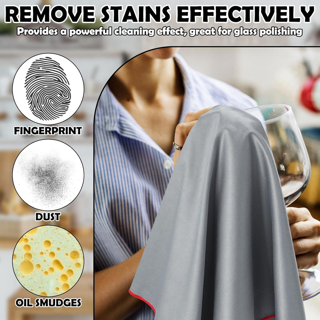 VitalCozy 6 Pcs Wine Glass Polishing Cloths Large Microfiber Cleaning Cloths 25 x 20 Inch Lintless Towels for Drying Wine Glasses Cleaning Window Stemware Dishes Glassware (Black, Gray)