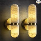 Alabaster Wall Sconces Set of Two, 13in Brass Alabaster Sconce, Modern Spanish Natural Marble Sconces Lights, Gold Sconces for Bathroom Vanity Bedroom Living Room Staircases Hallway
