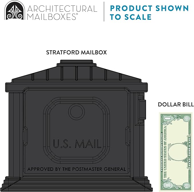 Architectural Mailboxes Stratford Plastic Mailbox and Post Kit, SC000BAM, Black, Medium Capacity