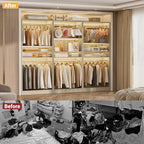 Unikito 3FT Freestanding Closet System with 2 Hanging Rods & Adjustable Shelve, 36'' Wood Closet Organizer System, Clothes Garment Rack, Sturdy Walk-in Closet Wardrobe Tower, Easy Assembly, White Oak