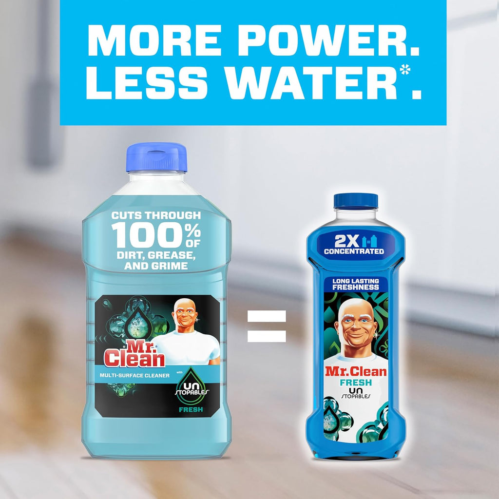 Mr. Clean All Purpose Cleaner, Floor Cleaner for Mopping Home, Bathroom, & Kitchen, Cleaning Liquid for Mop & Bucket, Cleaning Supplies, Multi-Surface Dilutable, Unstopables, 41oz (Pack of 4)